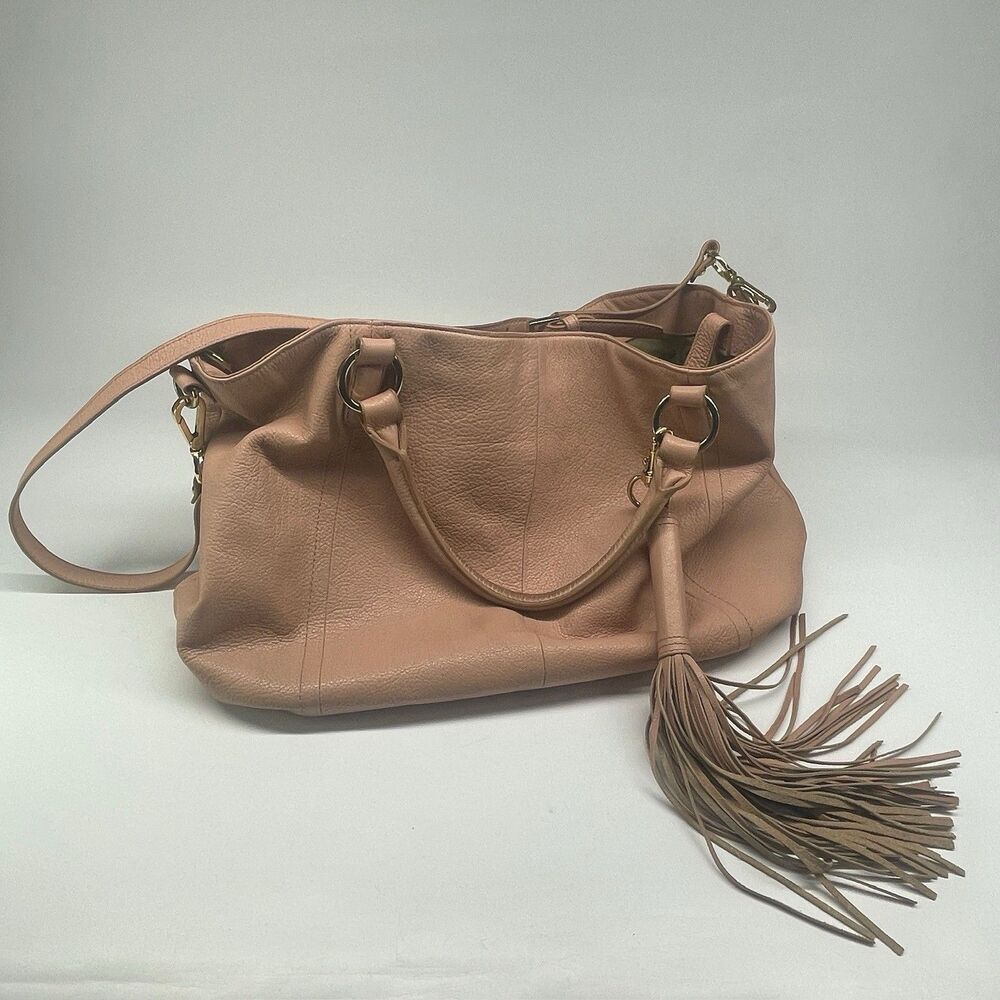Got It Love It GILI Peach Genuine Pebbled Leather Roma 2 Leather Tote w/ Tassel